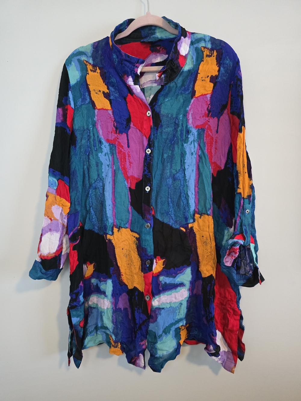 John Mark Abstract Art to Wear Button-Front Tunic Multicolor Womenโs XL